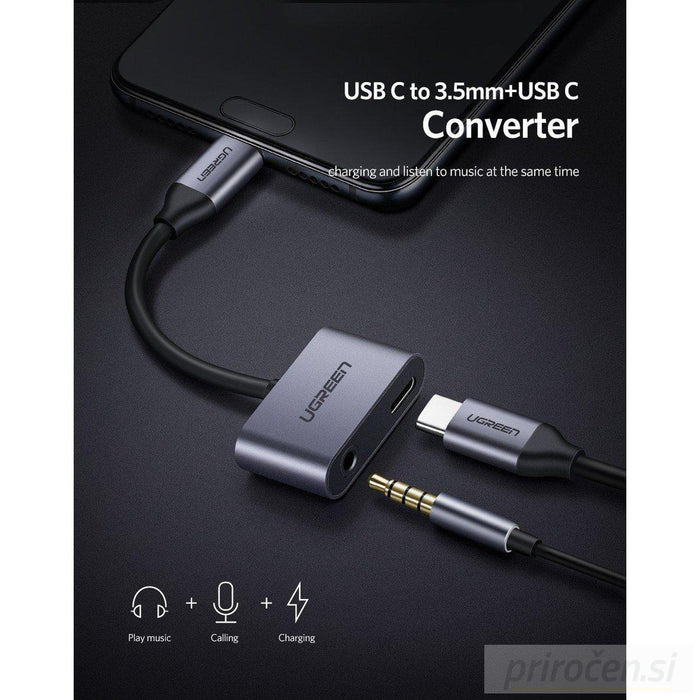 Ugreen USB-C na 3.5mm + USB-C Hub Adapter-PRIROCEN.SI