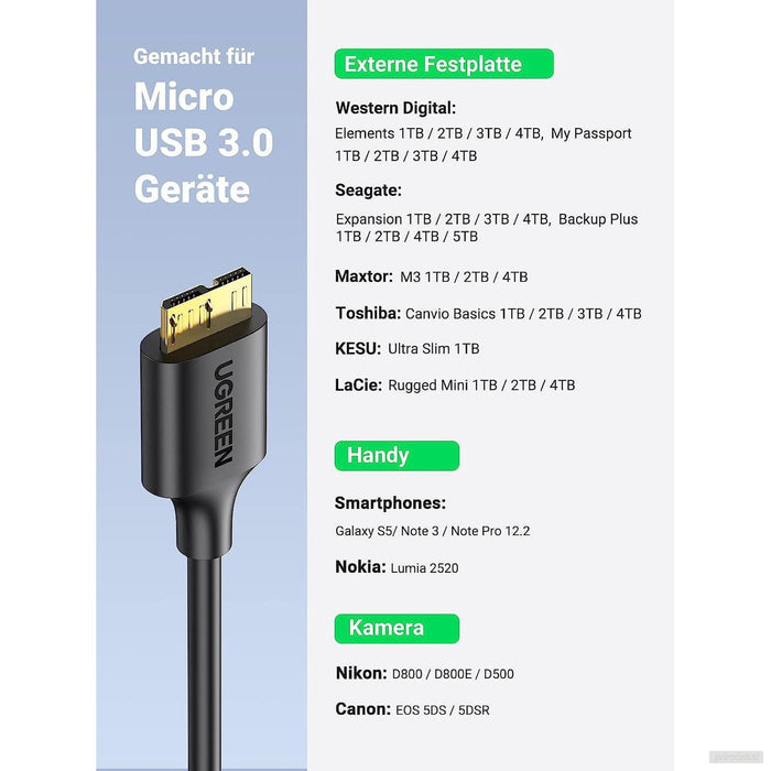 Ugreen USB 3.0 kabel USB A na Micro B, 0,5 m-PRIROCEN.SI