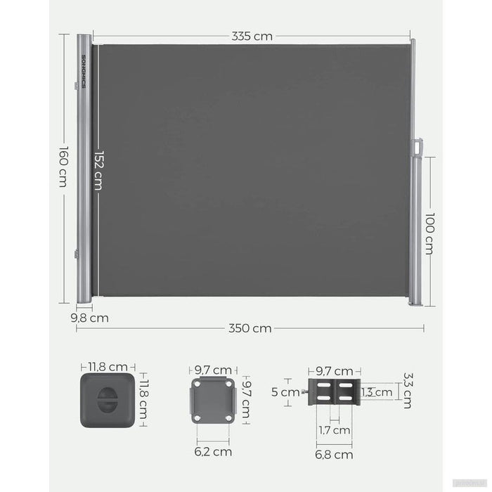 SONGMICS Stranski senčnik 160 x 350 cm antracit, GSA165G02-PRIROCEN.SI