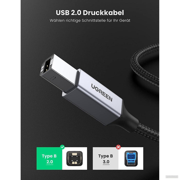 Ugreen tiskalniški kabel USB 2.0 tipa B USB kabel USB A v USB B združljiv s HP, Canon, Epson, Lexmark, Dell, Brother (3 m)-PRIROCEN.SI