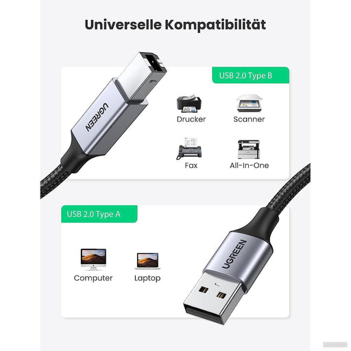 Ugreen tiskalniški kabel USB 2.0 tipa B USB kabel USB A v USB B združljiv s HP, Canon, Epson, Lexmark, Dell, Brother (5m)-PRIROCEN.SI