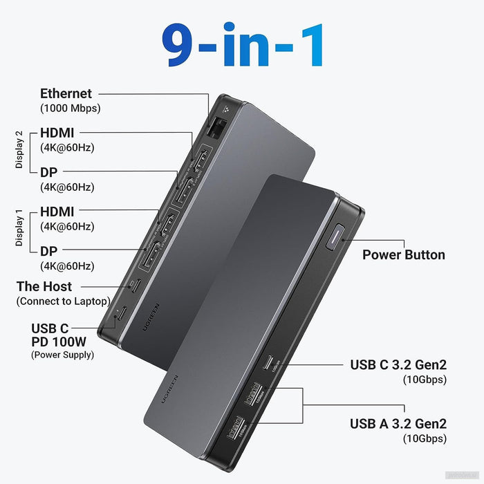 Ugreen univerzalna priklopna postaja 9v1 Revodok USB C 4K z dvojnim zaslonom-PRIROCEN.SI