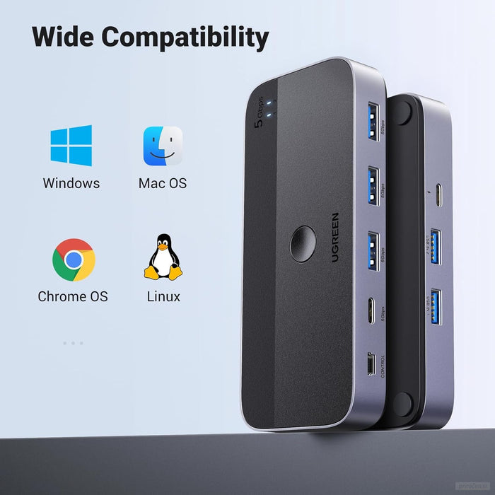 UGREEN USB 3.0 stikalo za 2 računalnika, ki si delita naprave USB C & A-PRIROCEN.SI