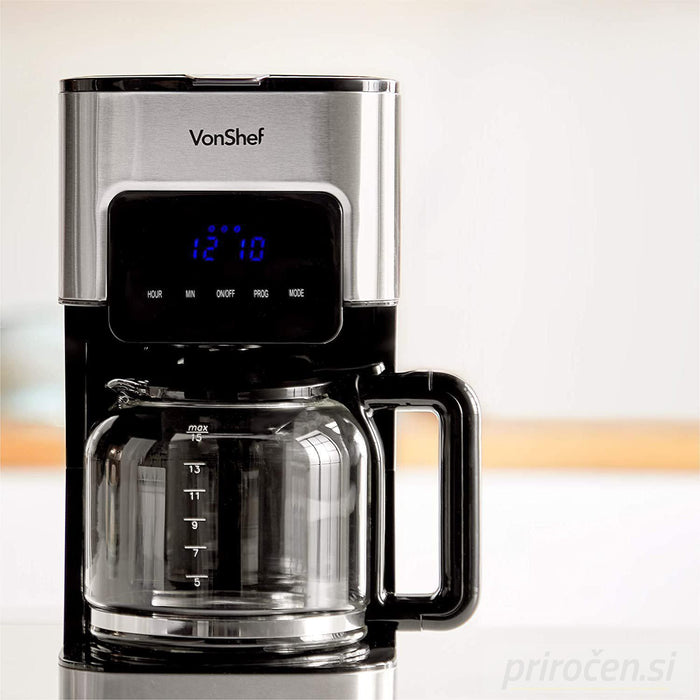 VonShef 1.5L filter aparat za kavo, nerjaveče jeklo-PRIROCEN.SI