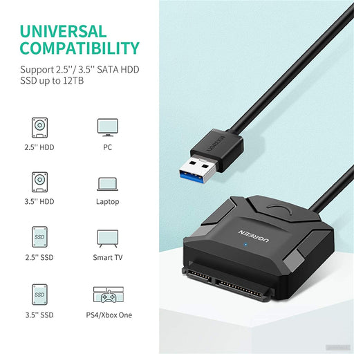Ugreen 20611 USB 3.0 v SATA pretvorniški adapterski kabel za 2,5"/3,5" SATA HDD/SSD-PRIROCEN.SI