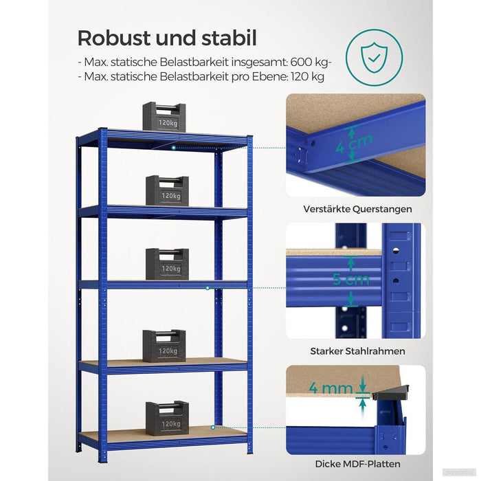 SONGMICS Regal 200 x 100 x 50 cm rjavo-moder,GLR050Q01-PRIROCEN.SI