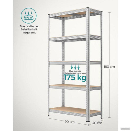 SONGMICS Regal 180 x 90 x 40 cm srebrna,GLR40SV-PRIROCEN.SI