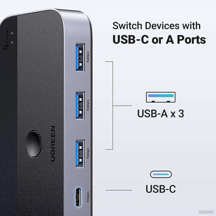 UGREEN USB 3.0 stikalo za 2 računalnika, ki si delita naprave USB C & A-PRIROCEN.SI