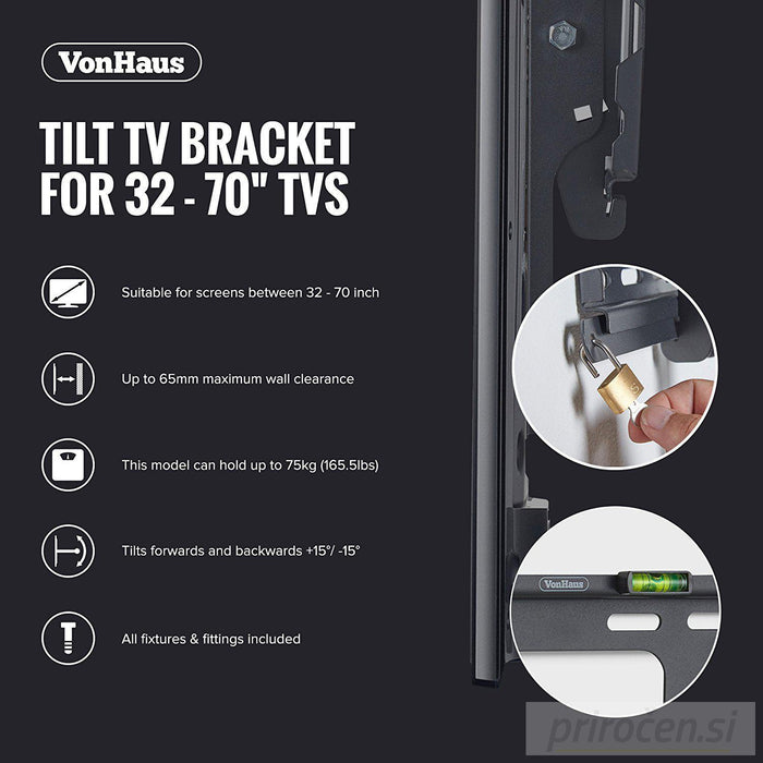 VonHaus 32-70'' nagibni TV stenski nosilec do 75kg, Amazon best seller-PRIROCEN.SI