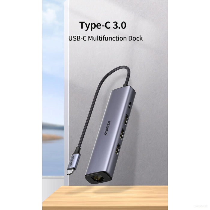 Ugreen USB-C hub, USB3.0 3x+RJ45+USB-C-PRIROCEN.SI