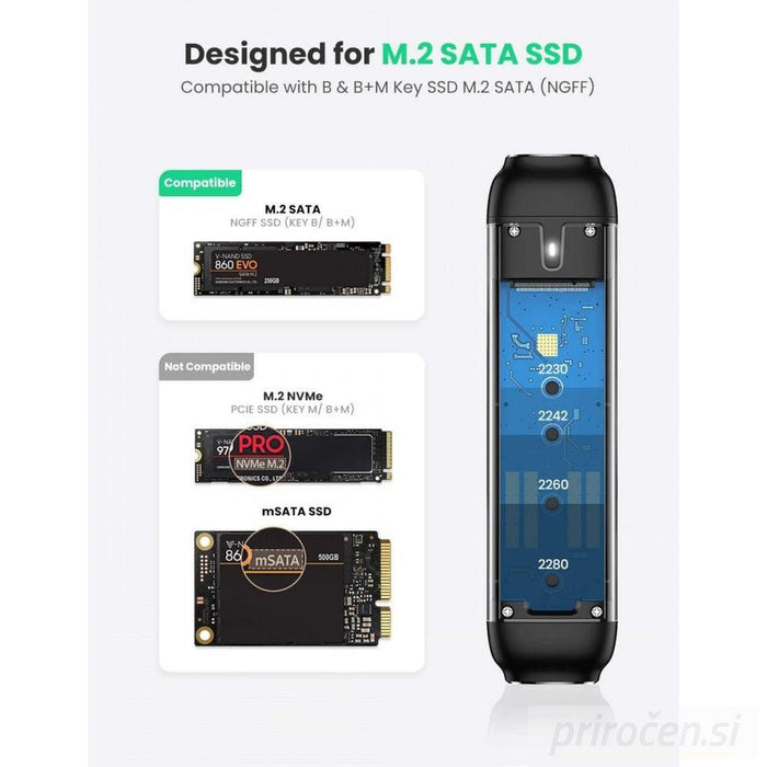 Ugreen USB-C in USB-A ohišje za M.2 SATA SSD B-Key-PRIROCEN.SI