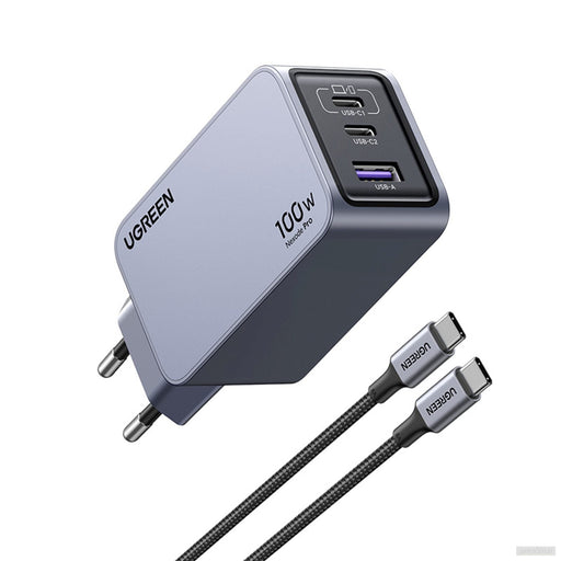 Ugreen Nexode Pro 100W 3-Portni GaN USB polnilec s priloženim 1,5M 100W USB-C polnilnim kablom-PRIROCEN.SI