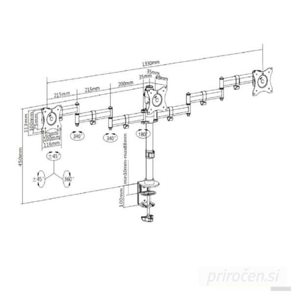Vonhaus nosilec za tri monitorje do 27''-PRIROCEN.SI