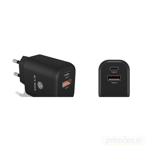 Icybox 2portni USB Quick Charge 3.0 hitri polnilnik, 1xUSB-C, 1xUSB-A-PRIROCEN.SI
